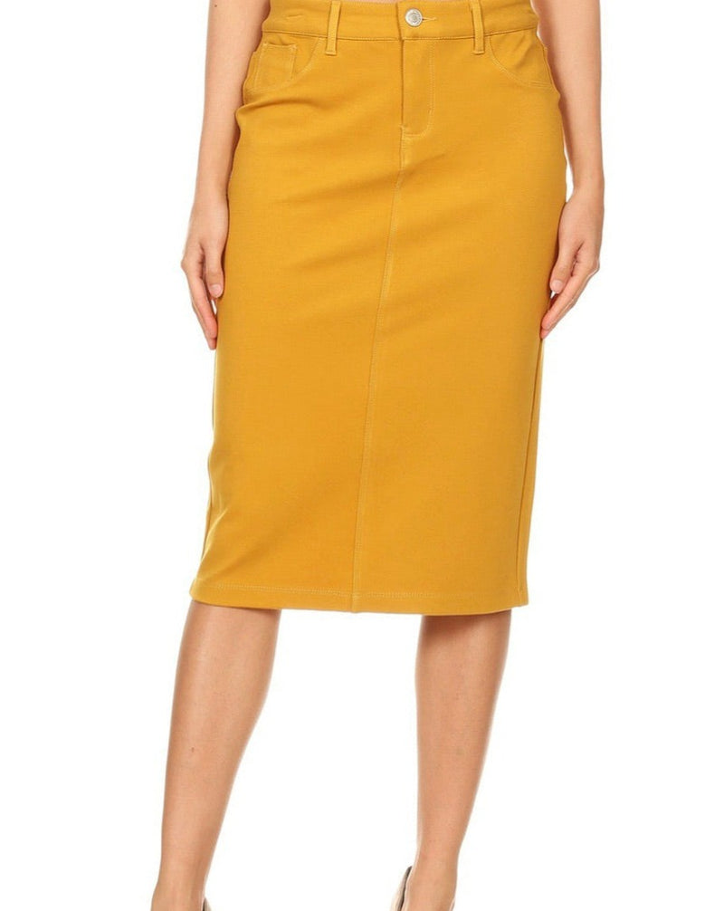 Mustard Stretch Pencil Skirt