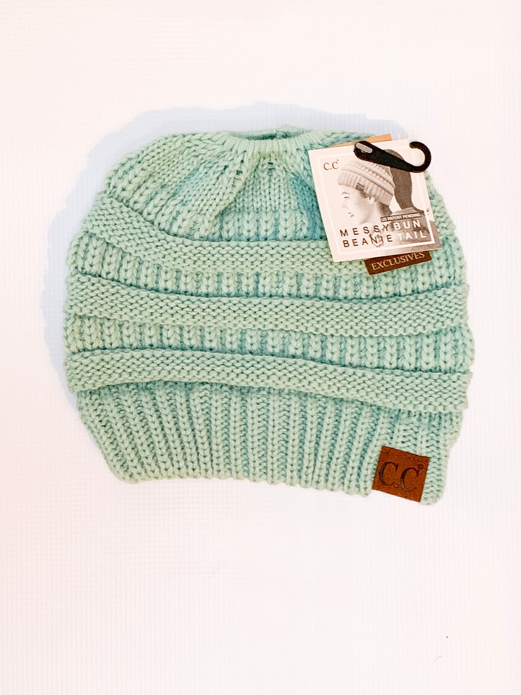 Messy Bun Beanie in Mint (Adult)