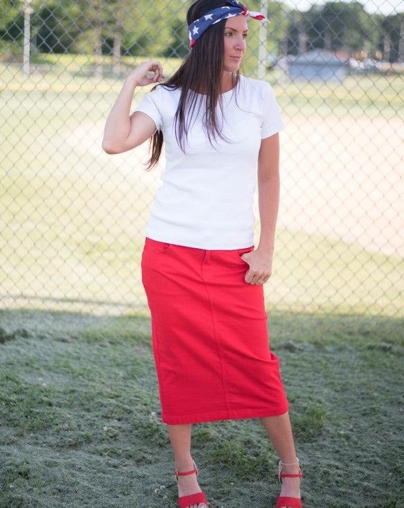 Candy Apple Red Denim Skirt