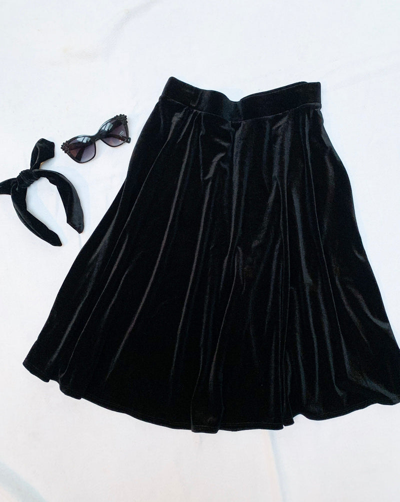 Black Velvet Flare Skirt - Plus